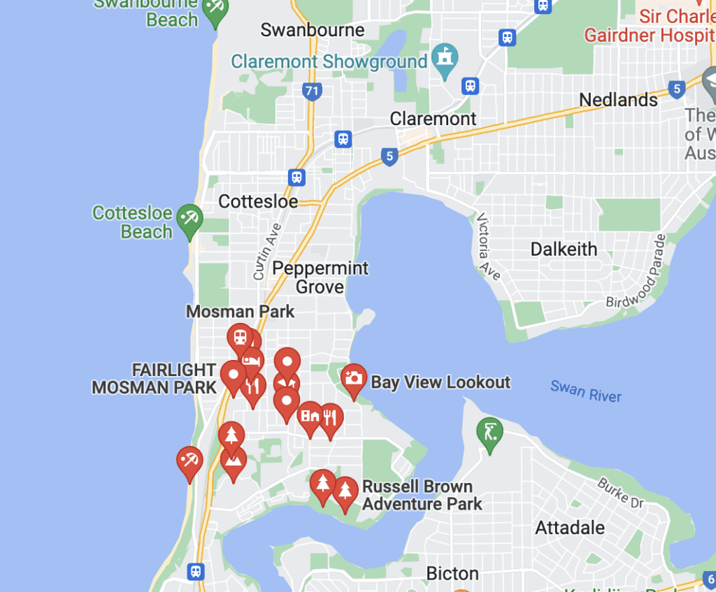 Map of Perth Western suburbs